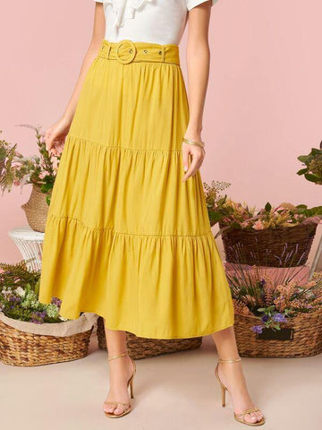 Tiered Skirt With Belt - takostyle