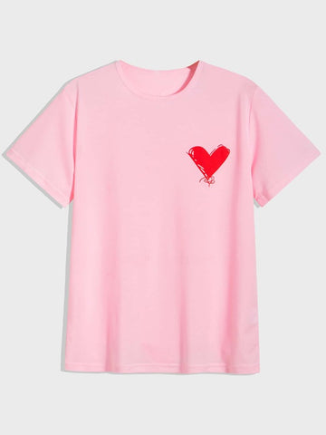 Men Heart Print Short Sleeve Tee