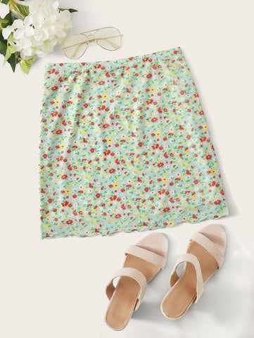 Lettuce Hem Ditsy Floral Skirt - takostyle