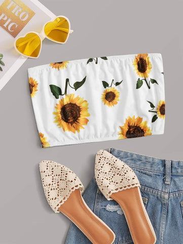 Sunflower Print Bandeau Top - takostyle