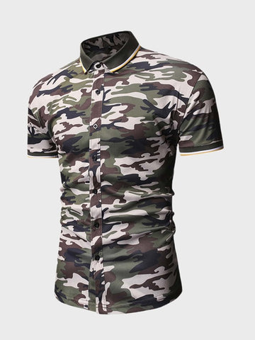 Men Camo Print Button Front Shirt