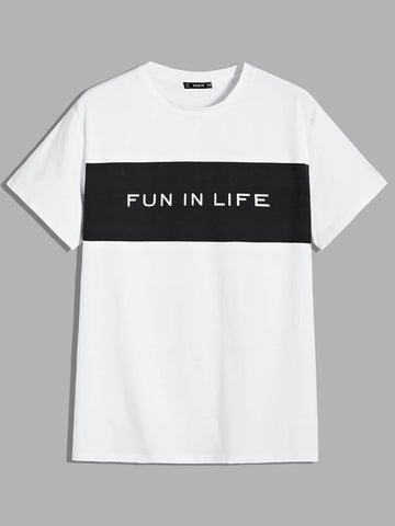 Men Two Tone Slogan Graphic Top