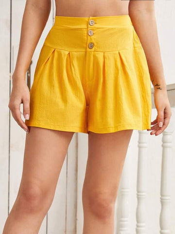 Button Front Wide Leg Shorts - takostyle