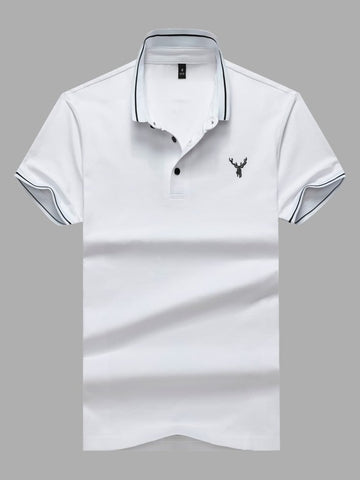 Men Contrast Tape Deer Print Polo Shirt