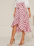 Tie Waist Ruffle Trim Wrap Polka Dot Skirt - takostyle