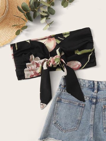 Floral Print Tie Back Tube Top - takostyle