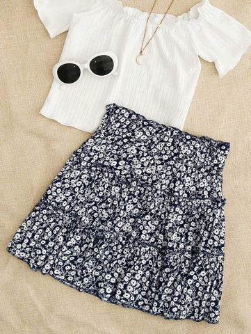 Ditsy Floral Lettuce-Edge Mini Skirt - takostyle