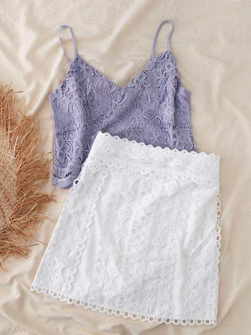 Guipure Lace Overlay Skirt - takostyle