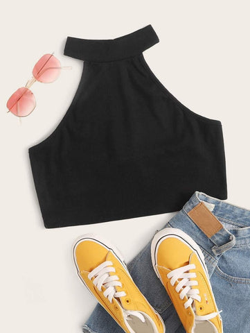 Solid Halter Crop Top - takostyle