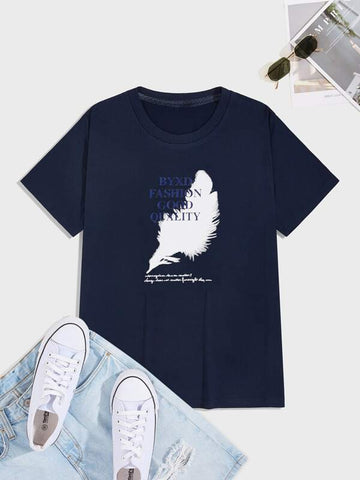 Men Feather And Slogan Graphic Tee