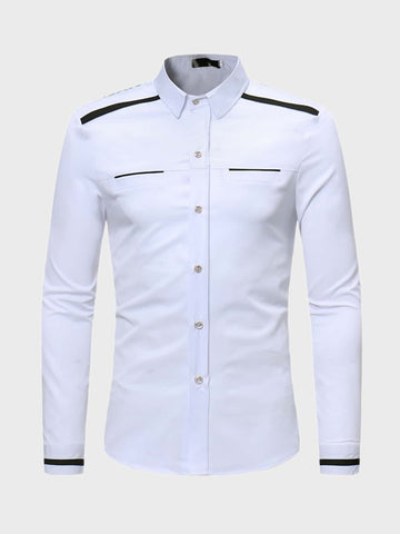 Men Contrast Panel Button Up Shirt