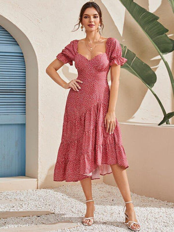 Sweetheart Neck All Over Print A-line Dress - takostyle