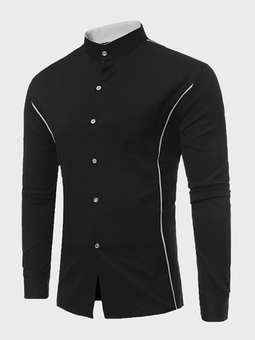 Men Contrast Piping Button Through Shirt