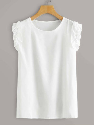 Frill Cuff Solid Blouse - takostyle