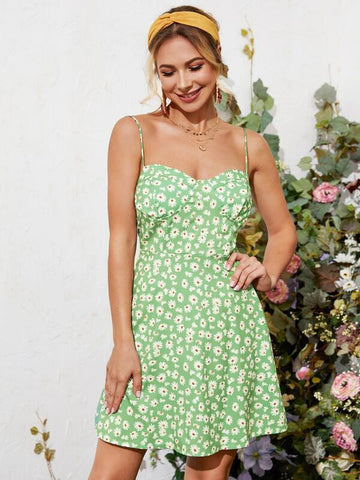 Ditsy Floral Shirred Back Cami Dress - takostyle