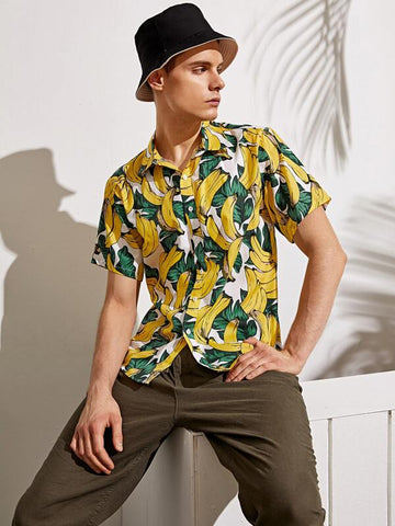 Men Banana And Tropical Print Shirt