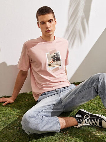 Men Flamingo And Tropical Print Tee