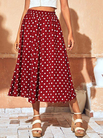 Polka Dot Elastic Waist Skirt - takostyle