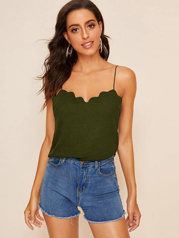 Scallop Edge Rib-knit Cami Top - takostyle