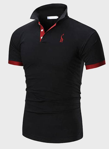 Men Contrast Cuff Embroidery Polo Shirt