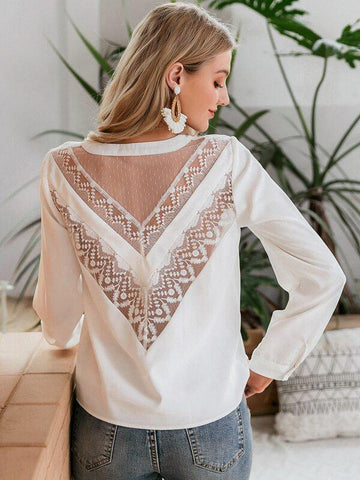 Simplee Sheer Embroidered Mesh & Lace Back Top - takostyle