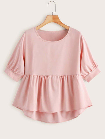Solid High Low Babydoll Blouse - takostyle