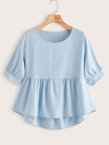Solid High Low Babydoll Blouse - takostyle