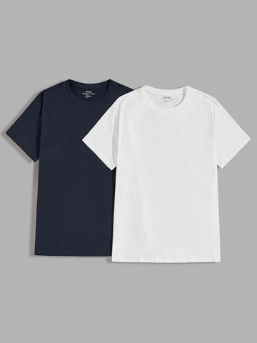 Men 2pcs Round Neck Solid Tee