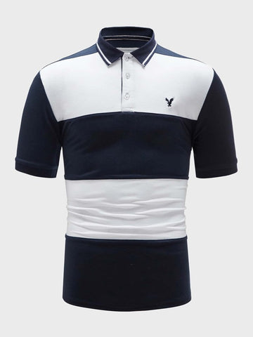 Men Colorblock Eagle Embroidered Polo Shirt