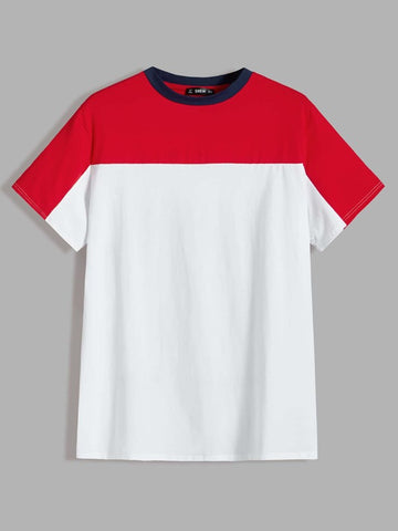 Men Contrast Neck Colorblock Tee