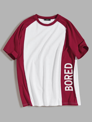 Men Raglan Sleeve Letter Graphic Colorblock Tee