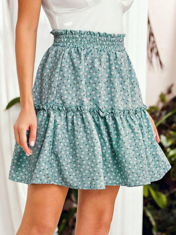 Ditsy Floral Ruffle Hem Skirt - takostyle