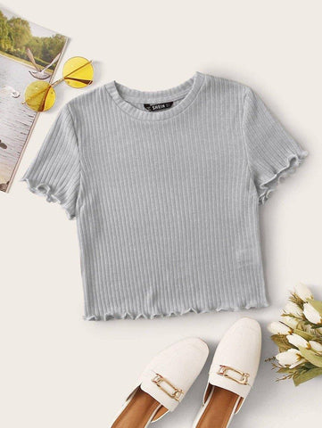 Lettuce Trim Rib-knit Crop Top - takostyle