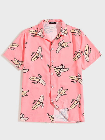 Men Button Front Banana Print Shirt