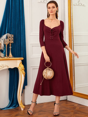 Sweetheart Neck Grommet Eyelet Lace Up Tie Dress