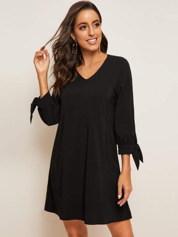 V-neck Knot Cuff Tunic Dress