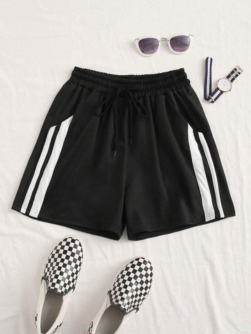 Stripe Tape Drawstring Track Shorts - takostyle