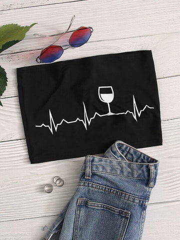 Glass Print Crop Tube Top - takostyle