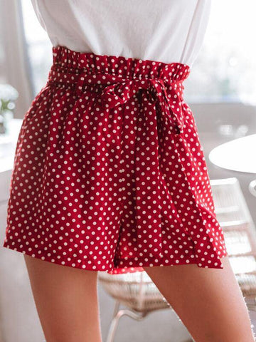 Paperbag Waist Polka Dot Shorts - takostyle