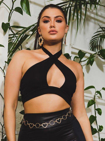 Cut Out Crop Halter Top - takostyle