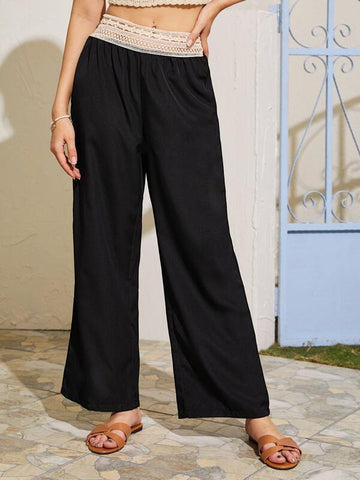 Crochet Panel Wide Leg Pants - takostyle