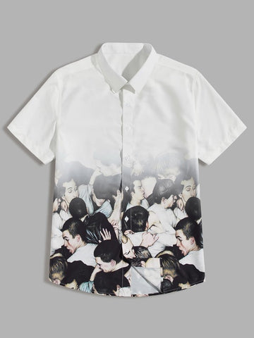 Men Figure Graphic Button Up Shirt
