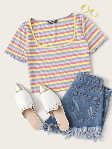 Lettuce Edge Striped Tee - takostyle
