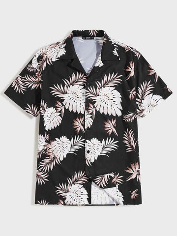 Men Revere Collar Tropical Print Shirt