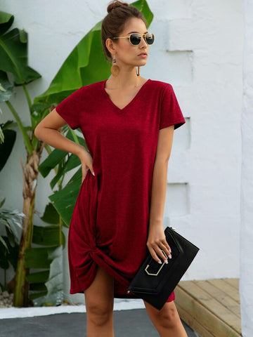 V Neck Twist Hem Tee Dress