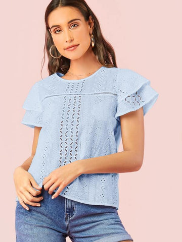 Layered Flutter Sleeve Schiffy Top - takostyle