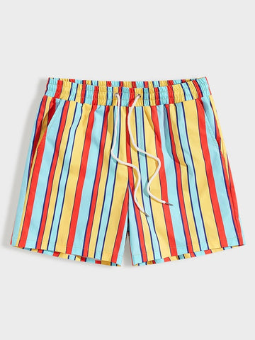 Men Drawstring Waist Colorful Striped Shorts