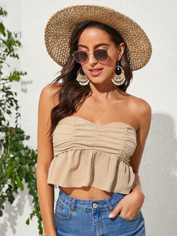 Ruched Tube Peplum Top - takostyle