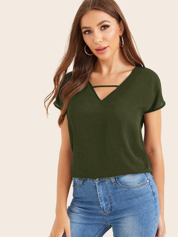 Solid V-Cut Dolman Sleeve Top - takostyle