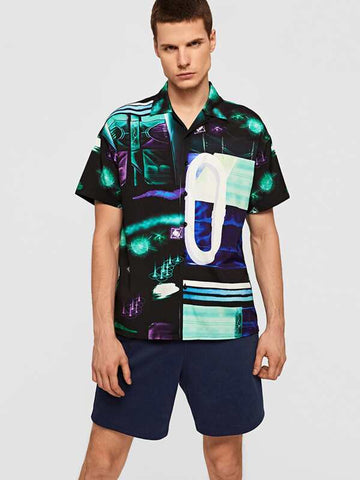 Men Graphic Print Revere Collar Shirt